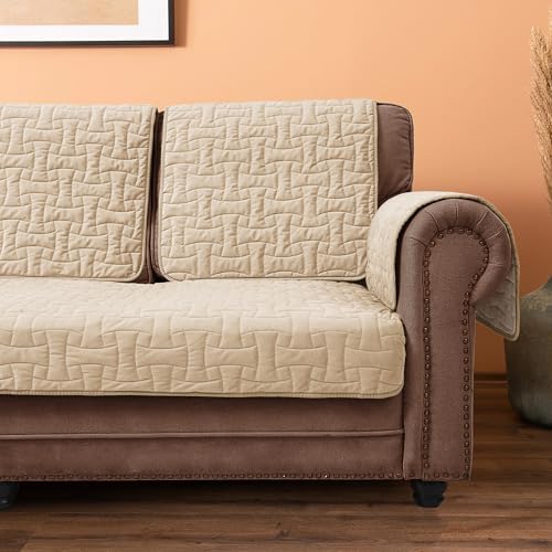 Velvet Sectional Sofa Covers 26x26 Inch Non-Slip Waterproof 2 Piece Beige