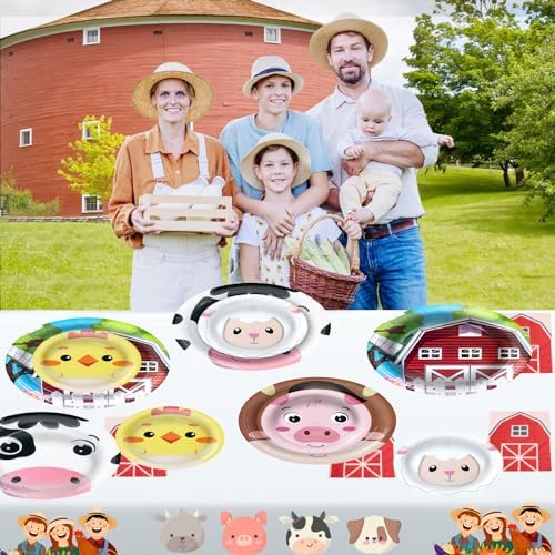 180Pcs Farm Animals Party Plates and Napkins Set