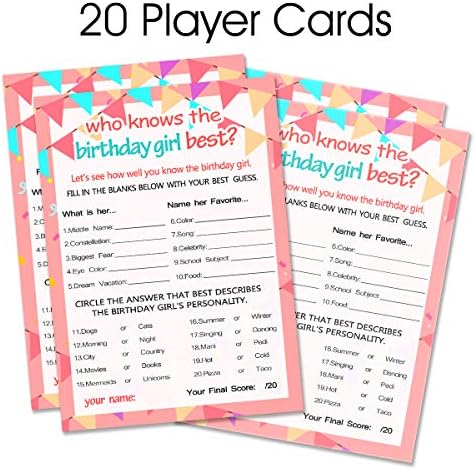 Yangmics Direct Birthday Girl Game Cards 20 Questions