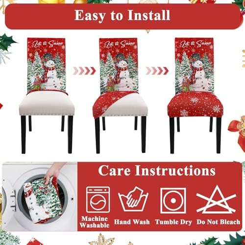 Ileading Christmas Chair Covers Set of 6 Red Truck Snowman Slipcover Protector