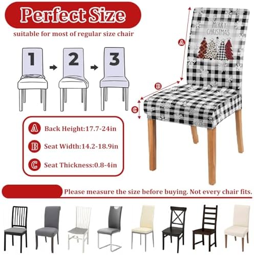 Buffalo Plaid Xmas Chair Covers Set of 6