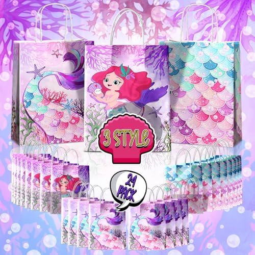 24 Pcs Mermaid Party Favor Bags with Handles
