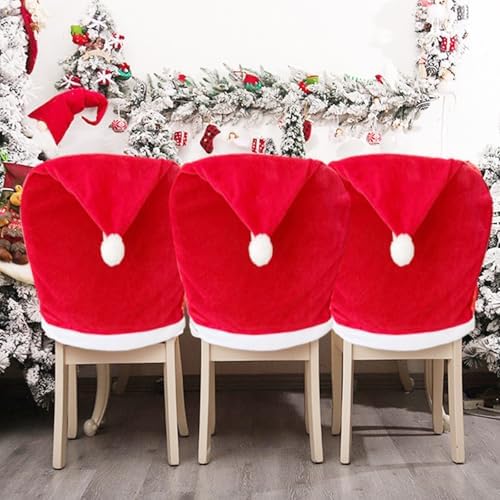 Happylain 2 PCS Christmas Chair Covers with Santa Hat Design 1