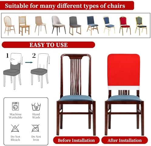8 PCS Red Christmas Chair Covers with Santa Hat Design