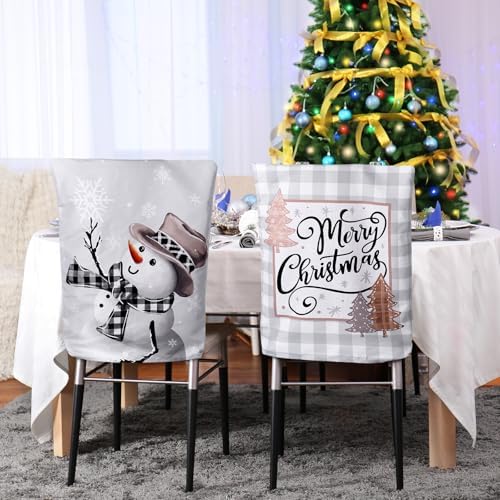 6 Pcs Christmas Chair Covers Beige Snowflake Decor 1