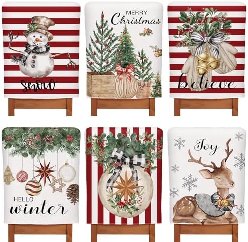 6 Pcs Christmas Chair Covers Linen Snowman Reindeer Holiday Decor