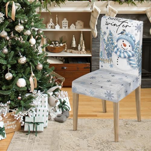 Horaldaily 4PCS Christmas Dining Chair Covers with Snowman Design 1