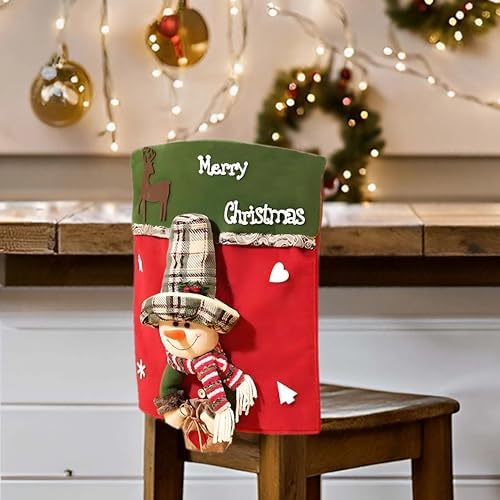 2 pcs Christmas Chair Covers with Fuzzy Santa and Snowman Design