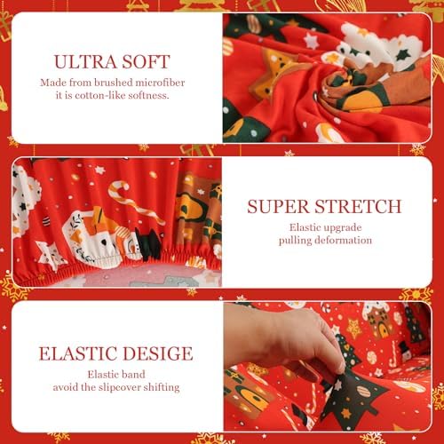 Christmas Theme Stretch Sofa Cover for 2 Seater Living Room
