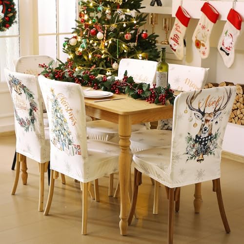 6 Pcs Christmas Dining Chair Covers Stretchable Removable Washable