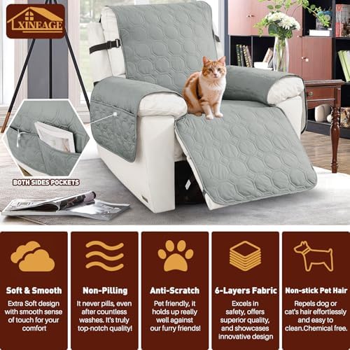 XINEAGE Waterproof Recliner Chair Cover with Pockets