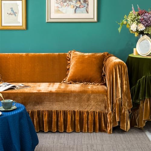 Velvet Sofa Cover with Ruffle Trim for 2-3 Cushion Sofa