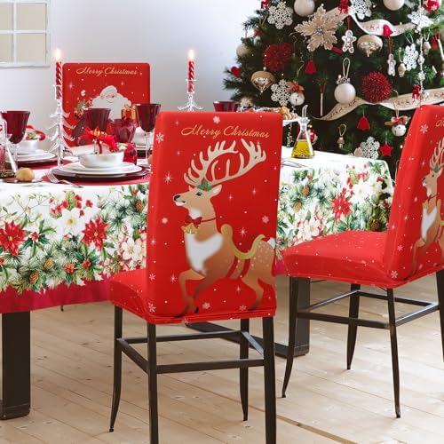 2PCS Christmas Santa Chair Covers Stretch Washable Dining Chair Decor