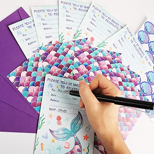 30 Pack Mermaid Birthday Invitations with Stickers and Envelopes 1