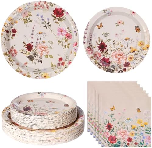 200pcs Floral Paper Plates and Napkins Set