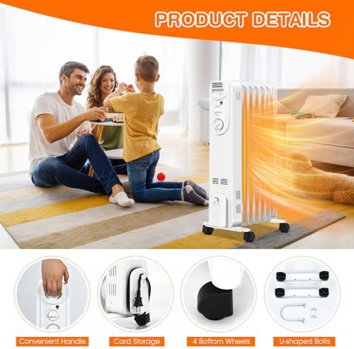 KOTEK 1500W Oil Filled Radiator Heater with 3 Modes and Thermostat