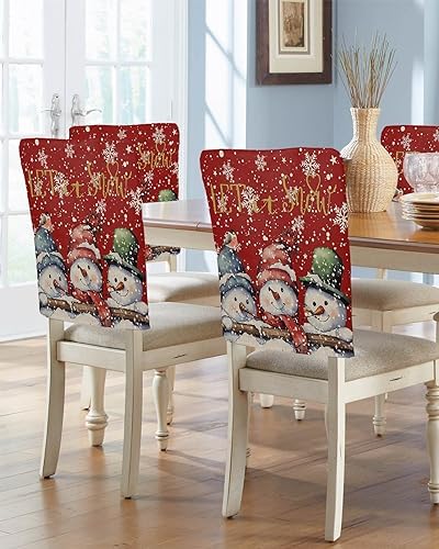 LiDU Red Snowman Christmas Chair Covers Set of 4 for Dining Room