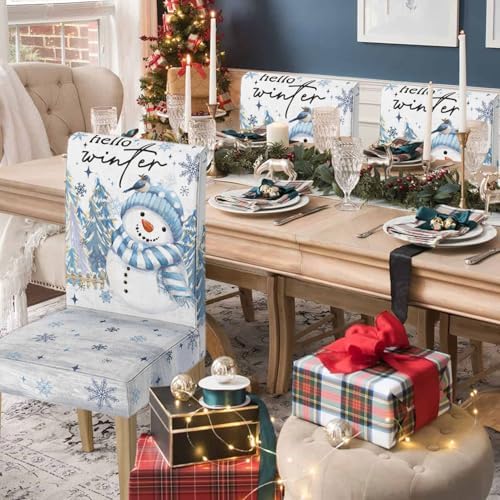 Horaldaily 4PCS Christmas Dining Chair Covers with Snowman Design 1