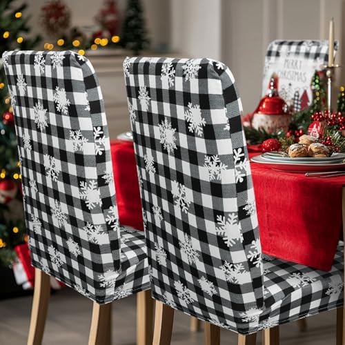 Buffalo Plaid Xmas Chair Covers Set of 6