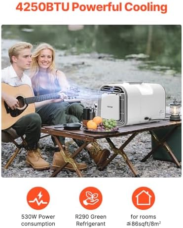 VEVOR 4250 BTU Portable AC with 3 Speeds and 24H Timer White
