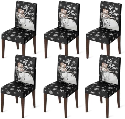 Horaldaily 6PCS Christmas Dining Chair Covers Black Snowman Stretch Removable Washable Slipcover