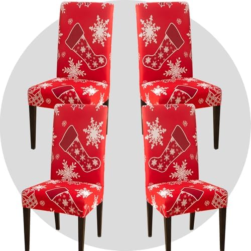 DLMWELL Christmas Stretch Chair Covers Set of 4 1