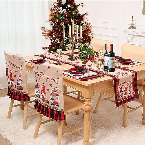 Christmas Chair Covers 4 Piece Burlap Plaid Gnomes