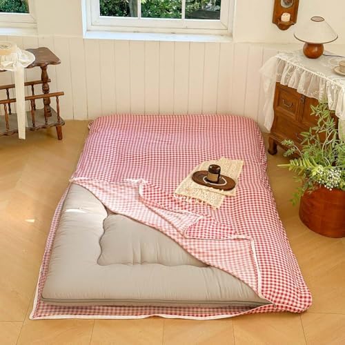 Red Gingham Japanese Floor Mattress Cover Twin 1