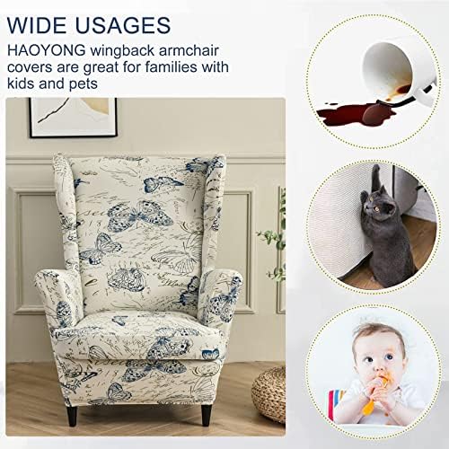 HAOYONG Stretch Wing Chair Cover Set with Ottoman 2Pcs