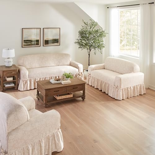 SureFit Essential Twill Ruffled Loveseat Slipcover