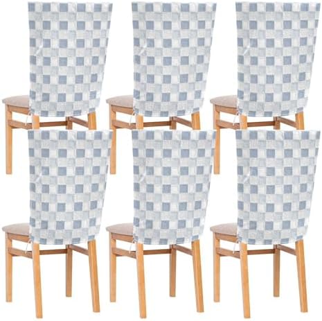 EtherSpher Oil on Canvas Gray White Checkered Dining Chair Slipcover Set of 6