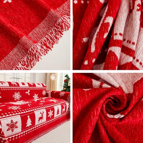 EVENHUG Reversible Christmas Sofa Cover with Tassels