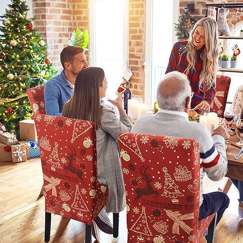 4PCS Christmas Chair Covers with Tree Elk Pattern