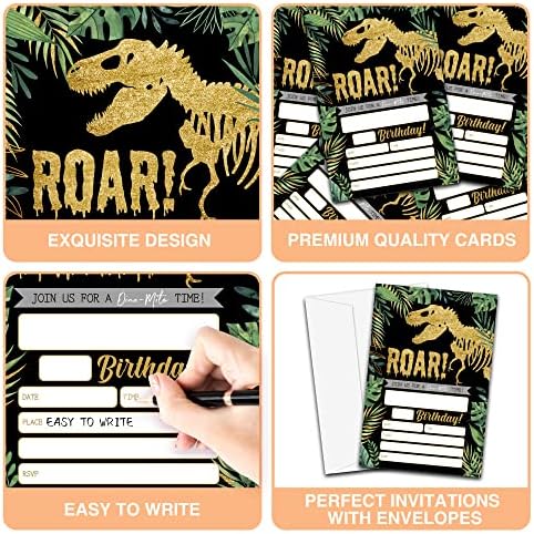 Gold Dinosaur Birthday Invitations 20 Count Jungle Party Invites With Envelopes