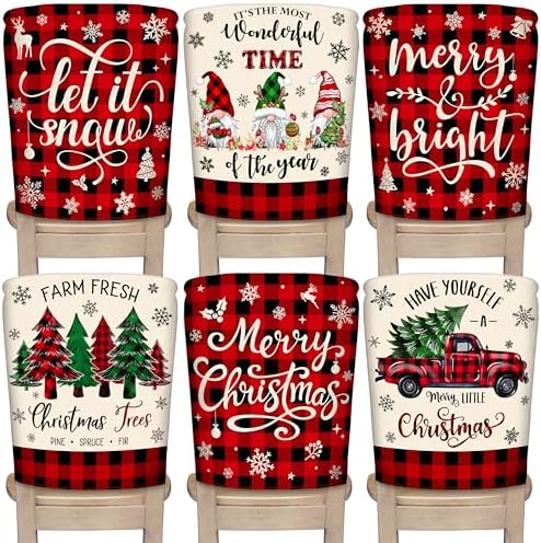 TREWAVE Christmas Chair Covers Set of 6 Buffalo Plaid