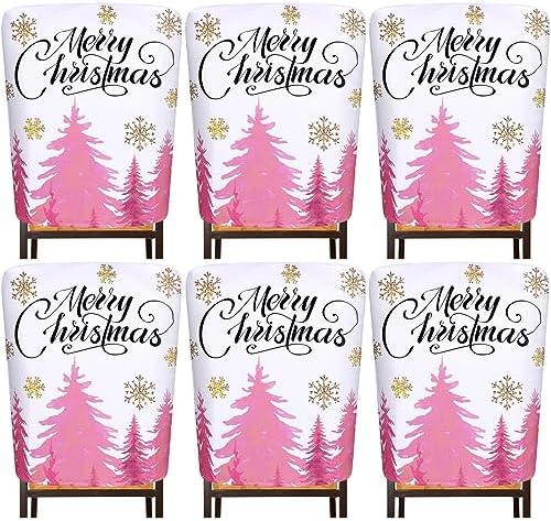 6 Pcs Pink Christmas Chair Covers for Dining Room