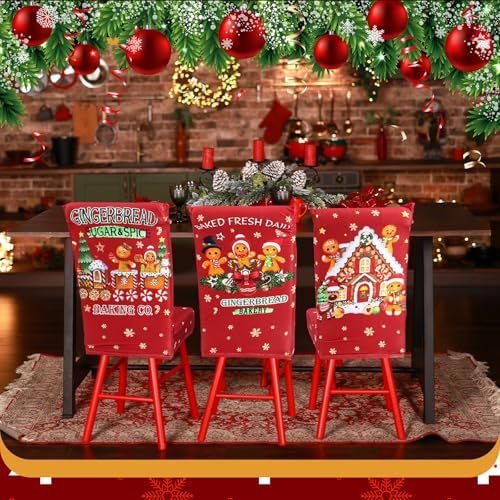 Moukeren 6 Pcs Christmas Chair Covers with Gingerbread Man Design