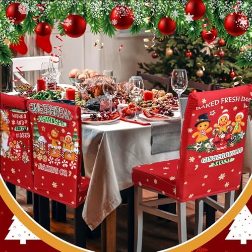 Moukeren 6 Pcs Christmas Chair Covers with Gingerbread Man Design