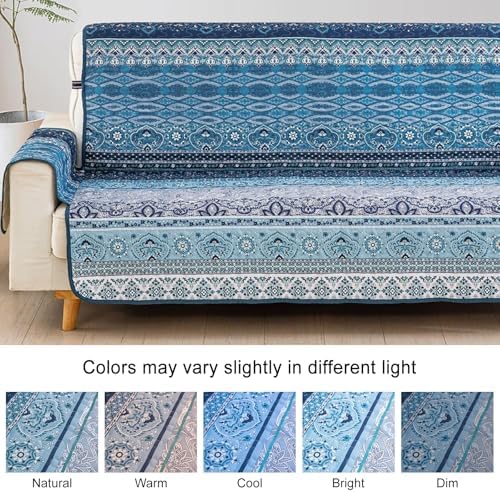 WONGS BEDDING Boho Sofa Cover Blue Stripe 3 Seater Slipcover
