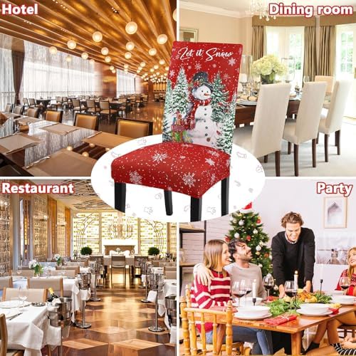 Ileading Christmas Chair Covers Set of 6 Red Truck Snowman Slipcover Protector