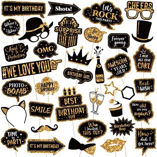 Outus 36 Pcs Birthday Photo Booth Props Kit