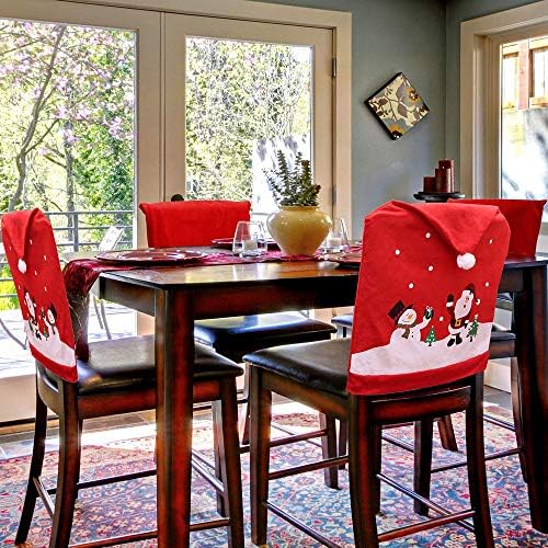 MSQ 4PCS Christmas Chair Covers with Santa and Snowman Designs
