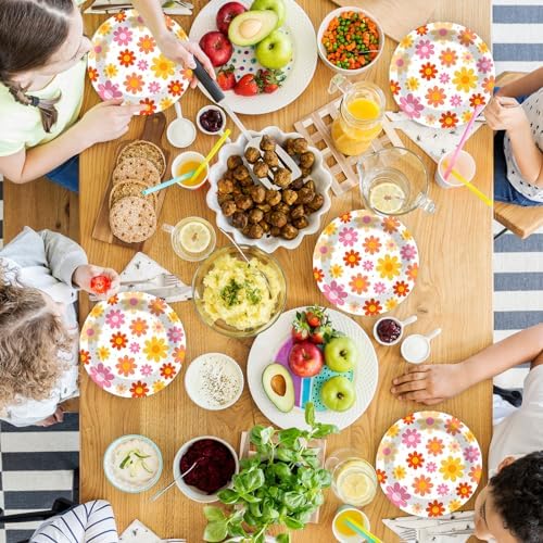 Qyeahkj 48PCS Groovy Daisy Paper Plates 7 Inch