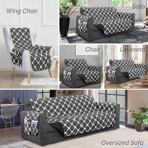Elegant Comfort Quilted Slipcovers Reversible Solid and Printed Design